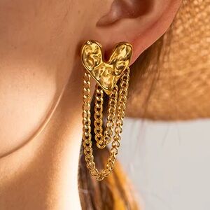 Zara Gold Heart Chain Earrings
